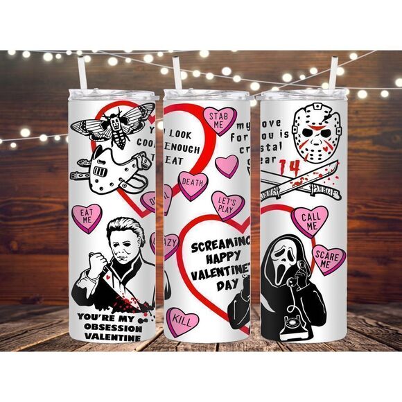 Valentines day horror 20 fl oz metal skinny tumbler, scary movie tumbler - Picture 1 of 1